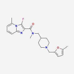 molecular formula C22H27FN4O2 B5662466 3-fluoro-N,5-dimethyl-N-({1-[(5-methyl-2-furyl)methyl]piperidin-4-yl}methyl)imidazo[1,2-a]pyridine-2-carboxamide 