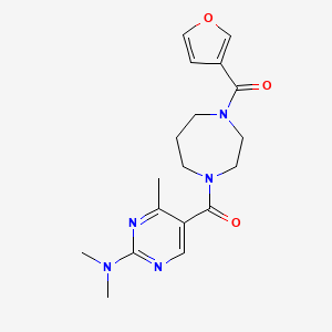 molecular formula C18H23N5O3 B5662504 5-{[4-(3-furoyl)-1,4-diazepan-1-yl]carbonyl}-N,N,4-trimethyl-2-pyrimidinamine 