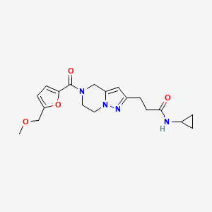 molecular formula C19H24N4O4 B5662547 N-cyclopropyl-3-{5-[5-(methoxymethyl)-2-furoyl]-4,5,6,7-tetrahydropyrazolo[1,5-a]pyrazin-2-yl}propanamide 