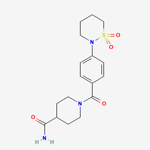molecular formula C17H23N3O4S B5662697 1-[4-(1,1-dioxido-1,2-thiazinan-2-yl)benzoyl]-4-piperidinecarboxamide 
