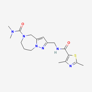 molecular formula C17H24N6O2S B5662764 2-({[(2,4-dimethyl-1,3-thiazol-5-yl)carbonyl]amino}methyl)-N,N-dimethyl-7,8-dihydro-4H-pyrazolo[1,5-a][1,4]diazepine-5(6H)-carboxamide 