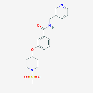 molecular formula C19H23N3O4S B5662777 3-{[1-(methylsulfonyl)piperidin-4-yl]oxy}-N-(pyridin-3-ylmethyl)benzamide 