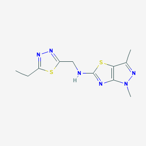molecular formula C11H14N6S2 B5662890 N-[(5-ethyl-1,3,4-thiadiazol-2-yl)methyl]-1,3-dimethyl-1H-pyrazolo[3,4-d][1,3]thiazol-5-amine 