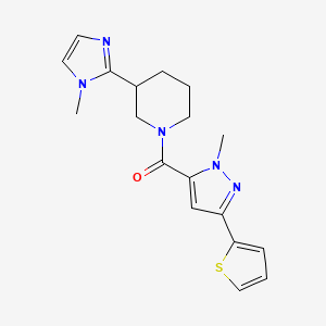 molecular formula C18H21N5OS B5662965 3-(1-methyl-1H-imidazol-2-yl)-1-{[1-methyl-3-(2-thienyl)-1H-pyrazol-5-yl]carbonyl}piperidine 