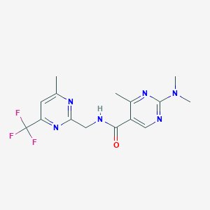 molecular formula C15H17F3N6O B5662976 2-(dimethylamino)-4-methyl-N-{[4-methyl-6-(trifluoromethyl)-2-pyrimidinyl]methyl}-5-pyrimidinecarboxamide 