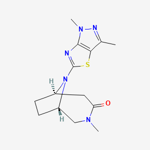molecular formula C14H19N5OS B5663024 (1S*,6R*)-9-(1,3-dimethyl-1H-pyrazolo[3,4-d][1,3]thiazol-5-yl)-3-methyl-3,9-diazabicyclo[4.2.1]nonan-4-one 