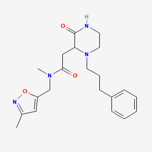 molecular formula C21H28N4O3 B5663161 N-methyl-N-[(3-methyl-1,2-oxazol-5-yl)methyl]-2-[3-oxo-1-(3-phenylpropyl)piperazin-2-yl]acetamide 