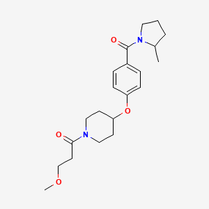 molecular formula C21H30N2O4 B5663235 1-(3-methoxypropanoyl)-4-{4-[(2-methylpyrrolidin-1-yl)carbonyl]phenoxy}piperidine 