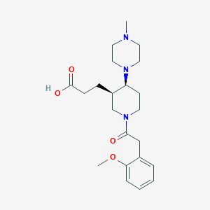 molecular formula C22H33N3O4 B5663302 3-[(3R*,4S*)-1-[(2-methoxyphenyl)acetyl]-4-(4-methylpiperazin-1-yl)piperidin-3-yl]propanoic acid 