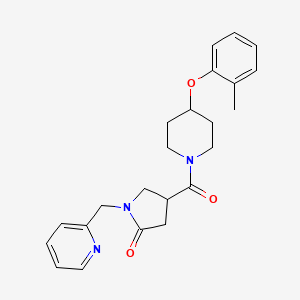 molecular formula C23H27N3O3 B5663529 4-{[4-(2-methylphenoxy)-1-piperidinyl]carbonyl}-1-(2-pyridinylmethyl)-2-pyrrolidinone 