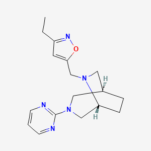molecular formula C17H23N5O B5663669 (1R*,5R*)-6-[(3-ethyl-5-isoxazolyl)methyl]-3-(2-pyrimidinyl)-3,6-diazabicyclo[3.2.2]nonane 