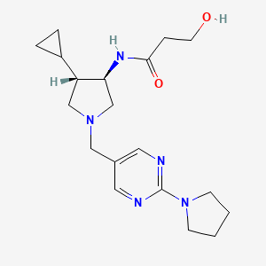 molecular formula C19H29N5O2 B5663709 N-(rel-(3R,4S)-4-cyclopropyl-1-{[2-(1-pyrrolidinyl)-5-pyrimidinyl]methyl}-3-pyrrolidinyl)-3-hydroxypropanamide hydrochloride 