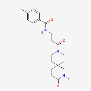 molecular formula C21H29N3O3 B5663794 4-methyl-N-[3-(2-methyl-3-oxo-2,9-diazaspiro[5.5]undec-9-yl)-3-oxopropyl]benzamide 