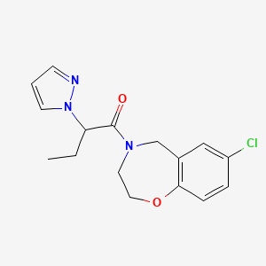 molecular formula C16H18ClN3O2 B5663817 7-chloro-4-[2-(1H-pyrazol-1-yl)butanoyl]-2,3,4,5-tetrahydro-1,4-benzoxazepine 