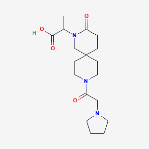 molecular formula C18H29N3O4 B5664187 2-[3-oxo-9-(1-pyrrolidinylacetyl)-2,9-diazaspiro[5.5]undec-2-yl]propanoic acid 