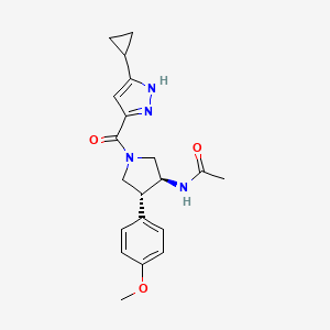 molecular formula C20H24N4O3 B5664194 N-[(3S*,4R*)-1-[(3-cyclopropyl-1H-pyrazol-5-yl)carbonyl]-4-(4-methoxyphenyl)pyrrolidin-3-yl]acetamide 