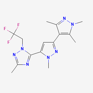 molecular formula C15H18F3N7 B5664256 1,1',3',5'-tetramethyl-5-[3-methyl-1-(2,2,2-trifluoroethyl)-1H-1,2,4-triazol-5-yl]-1H,1'H-3,4'-bipyrazole 