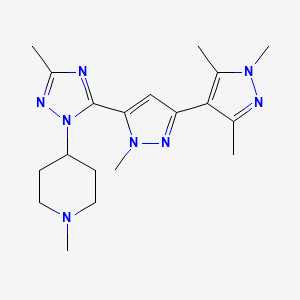 molecular formula C19H28N8 B5664315 1,1',3',5'-tetramethyl-5-[3-methyl-1-(1-methylpiperidin-4-yl)-1H-1,2,4-triazol-5-yl]-1H,1'H-3,4'-bipyrazole 