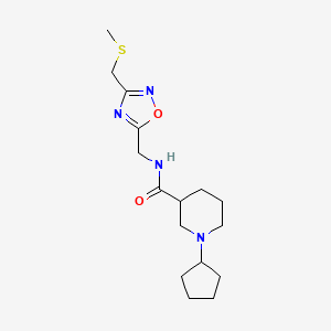 molecular formula C16H26N4O2S B5664333 1-cyclopentyl-N-({3-[(methylthio)methyl]-1,2,4-oxadiazol-5-yl}methyl)-3-piperidinecarboxamide 