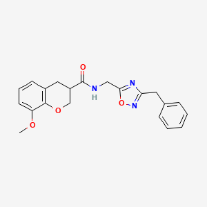 molecular formula C21H21N3O4 B5664399 N-[(3-benzyl-1,2,4-oxadiazol-5-yl)methyl]-8-methoxychromane-3-carboxamide 