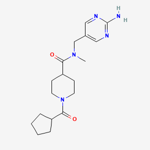 molecular formula C18H27N5O2 B5664784 N-[(2-amino-5-pyrimidinyl)methyl]-1-(cyclopentylcarbonyl)-N-methyl-4-piperidinecarboxamide 