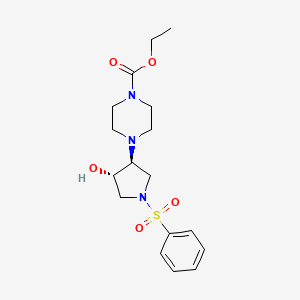 molecular formula C17H25N3O5S B5664793 ethyl 4-[(3S*,4S*)-4-hydroxy-1-(phenylsulfonyl)-3-pyrrolidinyl]-1-piperazinecarboxylate 