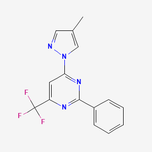 molecular formula C15H11F3N4 B5664902 4-(4-methyl-1H-pyrazol-1-yl)-2-phenyl-6-(trifluoromethyl)pyrimidine 