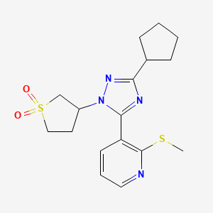 molecular formula C17H22N4O2S2 B5664937 3-[3-cyclopentyl-1-(1,1-dioxidotetrahydro-3-thienyl)-1H-1,2,4-triazol-5-yl]-2-(methylthio)pyridine 