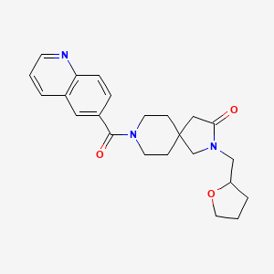 molecular formula C23H27N3O3 B5665008 8-(6-quinolinylcarbonyl)-2-(tetrahydro-2-furanylmethyl)-2,8-diazaspiro[4.5]decan-3-one 