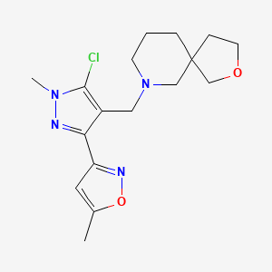 molecular formula C17H23ClN4O2 B5665093 7-{[5-chloro-1-methyl-3-(5-methylisoxazol-3-yl)-1H-pyrazol-4-yl]methyl}-2-oxa-7-azaspiro[4.5]decane 