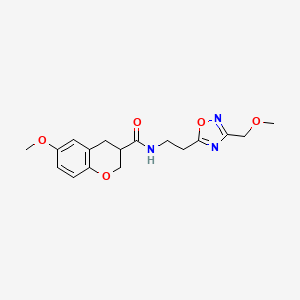 molecular formula C17H21N3O5 B5665111 6-methoxy-N-{2-[3-(methoxymethyl)-1,2,4-oxadiazol-5-yl]ethyl}-3-chromanecarboxamide 