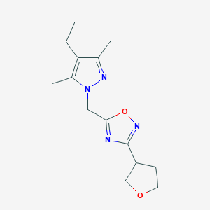 molecular formula C14H20N4O2 B5665285 5-[(4-ethyl-3,5-dimethyl-1H-pyrazol-1-yl)methyl]-3-(tetrahydrofuran-3-yl)-1,2,4-oxadiazole 