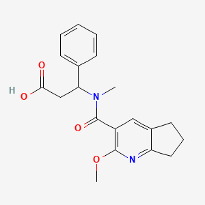 molecular formula C20H22N2O4 B5665576 3-[[(2-methoxy-6,7-dihydro-5H-cyclopenta[b]pyridin-3-yl)carbonyl](methyl)amino]-3-phenylpropanoic acid 