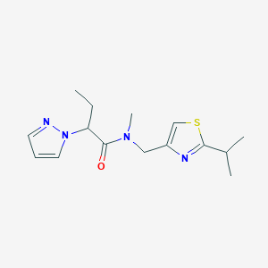 molecular formula C15H22N4OS B5665643 N-[(2-isopropyl-1,3-thiazol-4-yl)methyl]-N-methyl-2-(1H-pyrazol-1-yl)butanamide 