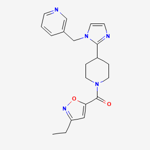 molecular formula C20H23N5O2 B5665676 3-[(2-{1-[(3-ethyl-5-isoxazolyl)carbonyl]-4-piperidinyl}-1H-imidazol-1-yl)methyl]pyridine 
