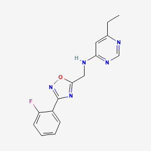 molecular formula C15H14FN5O B5665742 6-ethyl-N-{[3-(2-fluorophenyl)-1,2,4-oxadiazol-5-yl]methyl}pyrimidin-4-amine 