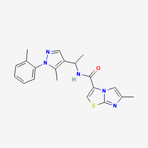 molecular formula C20H21N5OS B5665776 6-methyl-N-{1-[5-methyl-1-(2-methylphenyl)-1H-pyrazol-4-yl]ethyl}imidazo[2,1-b][1,3]thiazole-3-carboxamide 