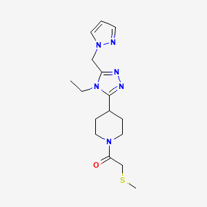 molecular formula C16H24N6OS B5665928 4-[4-ethyl-5-(1H-pyrazol-1-ylmethyl)-4H-1,2,4-triazol-3-yl]-1-[(methylthio)acetyl]piperidine 
