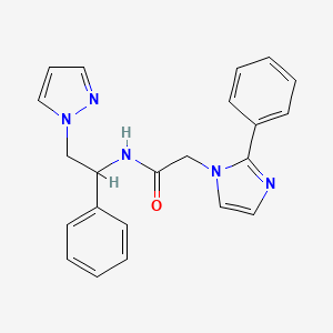 molecular formula C22H21N5O B5666055 2-(2-phenyl-1H-imidazol-1-yl)-N-[1-phenyl-2-(1H-pyrazol-1-yl)ethyl]acetamide 