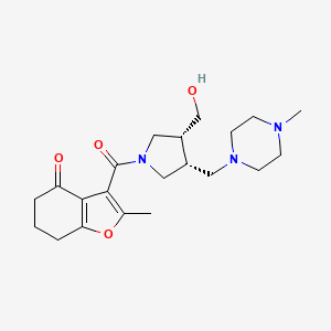 molecular formula C21H31N3O4 B5666059 3-({(3R*,4R*)-3-(hydroxymethyl)-4-[(4-methylpiperazin-1-yl)methyl]pyrrolidin-1-yl}carbonyl)-2-methyl-6,7-dihydro-1-benzofuran-4(5H)-one 