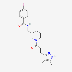 molecular formula C21H27FN4O2 B5666111 N-({1-[3-(4,5-dimethyl-1H-pyrazol-3-yl)propanoyl]piperidin-3-yl}methyl)-4-fluorobenzamide 