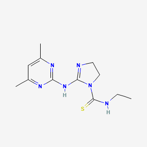 molecular formula C12H18N6S B5666158 2-[(4,6-dimethyl-2-pyrimidinyl)amino]-N-ethyl-4,5-dihydro-1H-imidazole-1-carbothioamide 