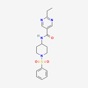 molecular formula C18H22N4O3S B5666318 2-ethyl-N-[1-(phenylsulfonyl)-4-piperidinyl]-5-pyrimidinecarboxamide 
