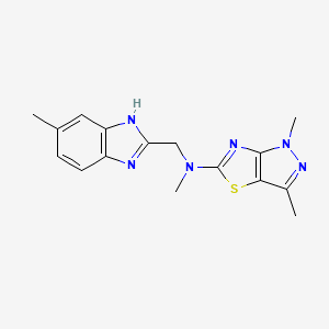 molecular formula C16H18N6S B5666347 N,1,3-trimethyl-N-[(5-methyl-1H-benzimidazol-2-yl)methyl]-1H-pyrazolo[3,4-d][1,3]thiazol-5-amine 