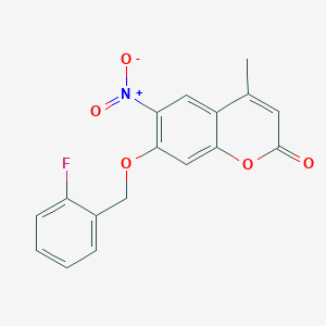 molecular formula C17H12FNO5 B5666453 7-[(2-fluorobenzyl)oxy]-4-methyl-6-nitro-2H-chromen-2-one 