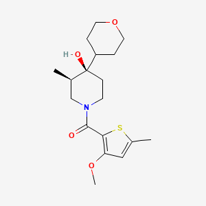 molecular formula C18H27NO4S B5666779 (3R*,4R*)-1-[(3-methoxy-5-methyl-2-thienyl)carbonyl]-3-methyl-4-(tetrahydro-2H-pyran-4-yl)-4-piperidinol 