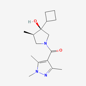 molecular formula C16H25N3O2 B5666902 (3R*,4R*)-3-cyclobutyl-4-methyl-1-[(1,3,5-trimethyl-1H-pyrazol-4-yl)carbonyl]-3-pyrrolidinol 