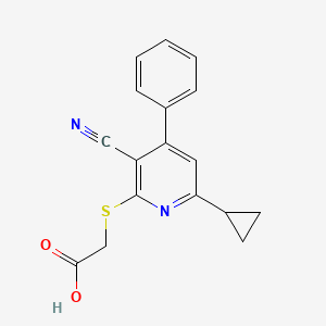 molecular formula C17H14N2O2S B5666969 [(3-cyano-6-cyclopropyl-4-phenyl-2-pyridinyl)thio]acetic acid 
