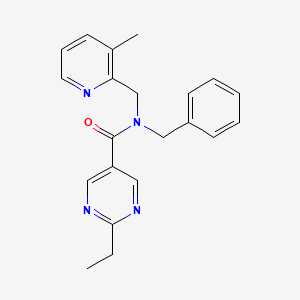 molecular formula C21H22N4O B5667055 N-benzyl-2-ethyl-N-[(3-methyl-2-pyridinyl)methyl]-5-pyrimidinecarboxamide 