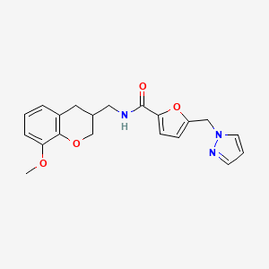 molecular formula C20H21N3O4 B5667198 N-[(8-methoxy-3,4-dihydro-2H-chromen-3-yl)methyl]-5-(1H-pyrazol-1-ylmethyl)-2-furamide 